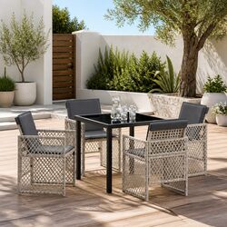 Garden Dining Set 5 Pieces Light Grey Outdoor Furniture Patio Table Chairs