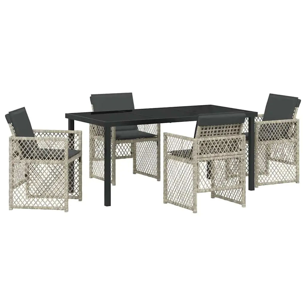 Garden Dining Set 5 Pieces Light Grey Outdoor Furniture Tempered Glass Table Poly Rattan Seating