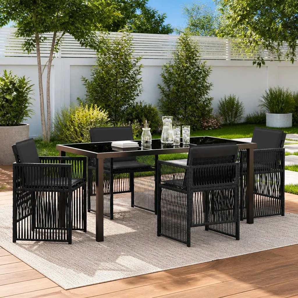 Outdoor Dining Set 5 Piece Black Steel Frame with Cushions