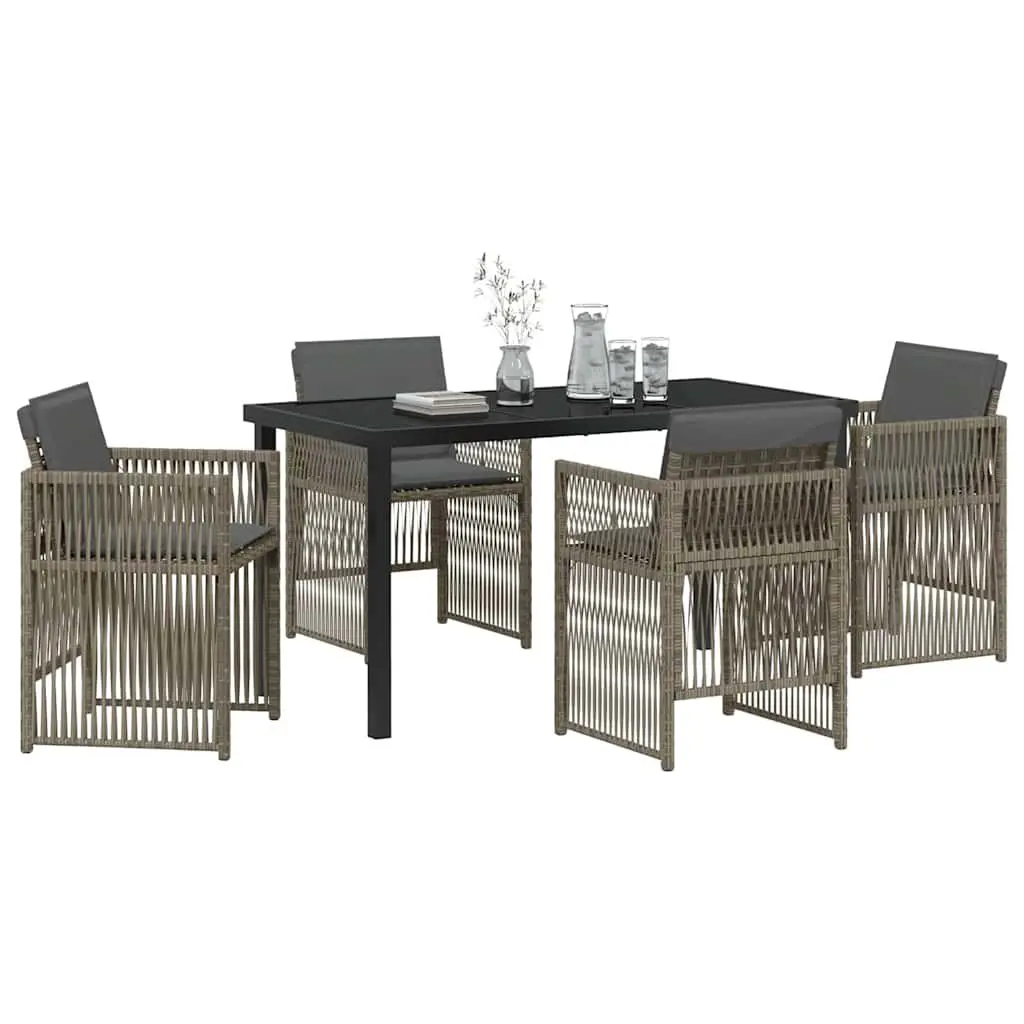 Outdoor Dining Set 5 Piece Grey Rattan Armrests with Powder Coated Steel Frame for Patio and Garden