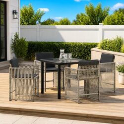 Garden Dining Set 5 Piece Light Grey Steel Outdoor Furniture with Cushions