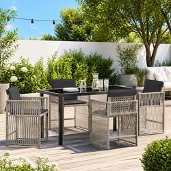 Garden Dining Set 5 Piece Light Grey Steel Frame Outdoor Furniture Patio Seating