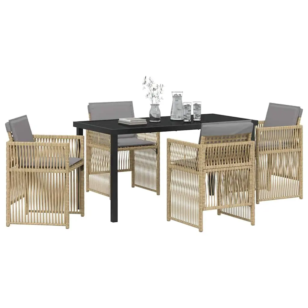 Garden Dining Set 5 Piece Beige Outdoor Furniture Steel Frame Rattan Armrests