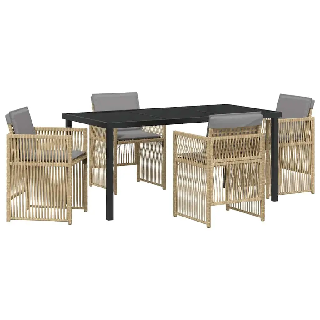 5 Piece Outdoor Dining Set Beige with Cushions Ergonomic Steel Frame Furniture