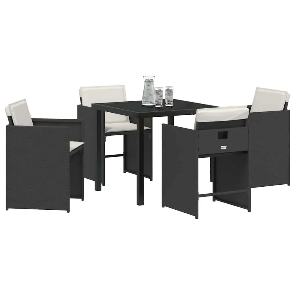 Outdoor Dining Set 5 Pieces Black Poly Rattan Garden Furniture Patio Table