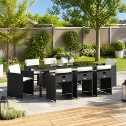 Outdoor Dining Set 9 Piece Black Poly Rattan Garden Furniture Table Chairs