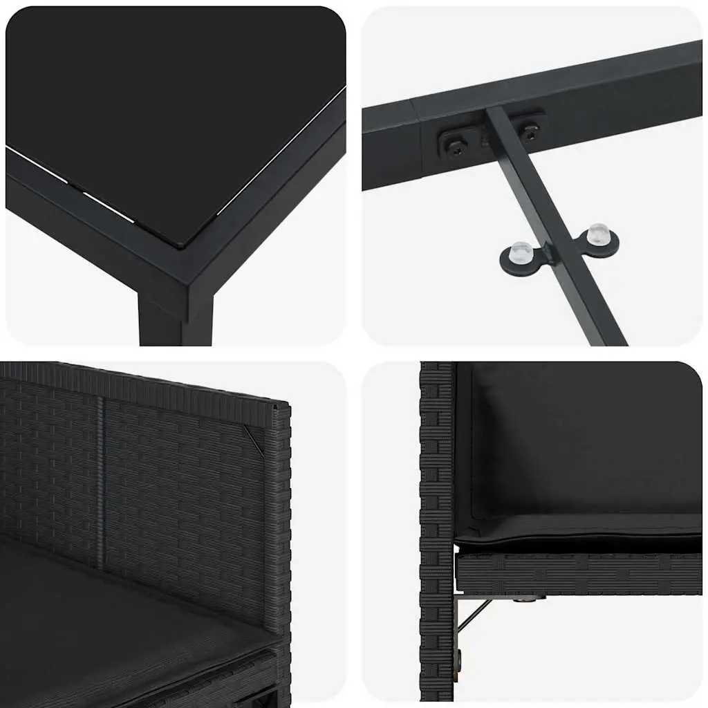 Outdoor Dining Set 5 Piece Black Poly Rattan Table with Tempered Glass Top and Chairs