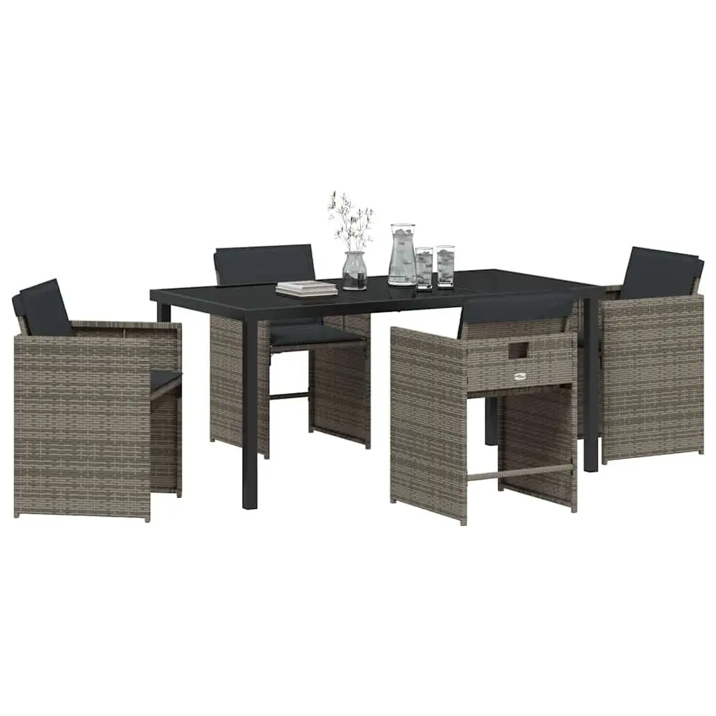 Garden Dining Set 5 Pieces Grey Poly Rattan Table and Chairs Outdoor Furniture