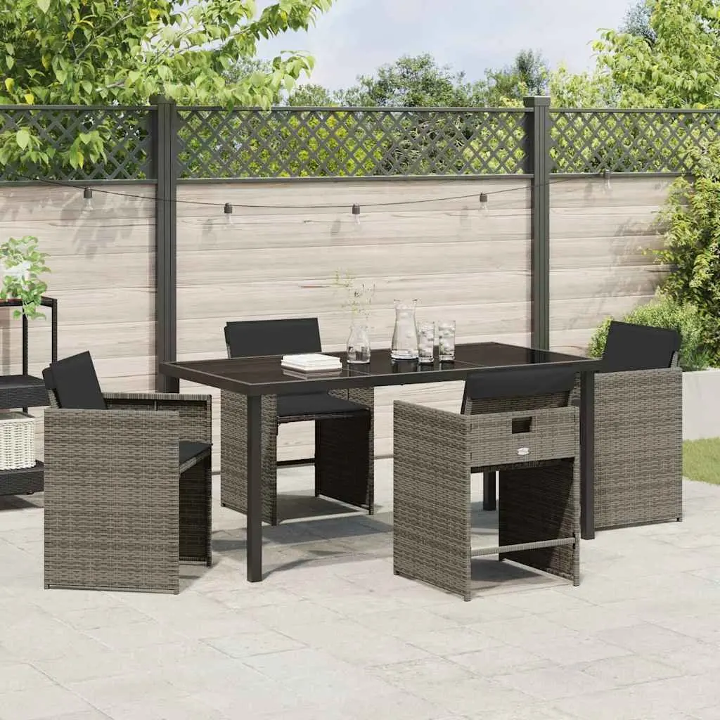 Garden Dining Set 5 Pieces Grey Poly Rattan Table and Chairs Outdoor Furniture