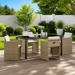 Outdoor 5-Piece Dining Set: Stylish Beige Rattan Furniture