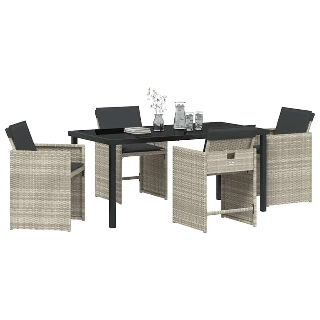 Outdoor Dining Set 5 Pieces Light Grey Poly Rattan Garden Furniture Patio Table