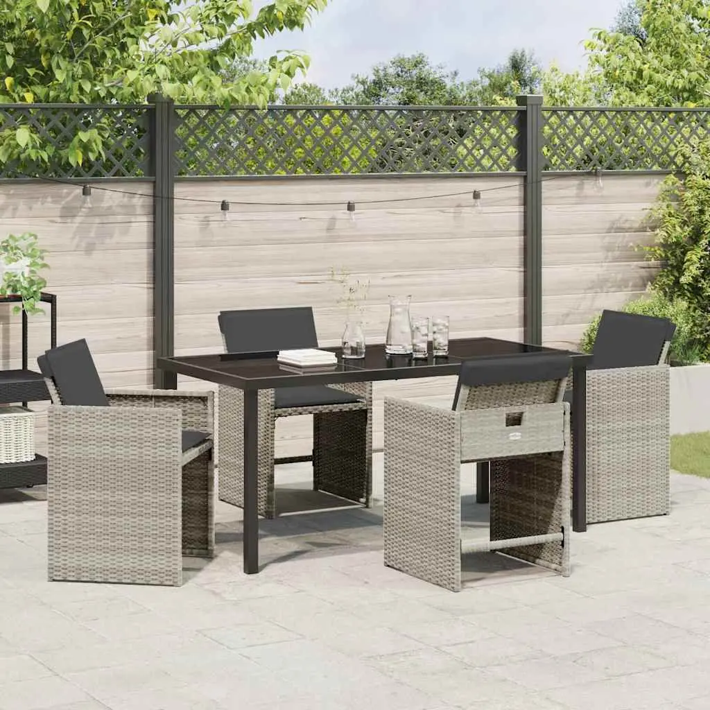 Outdoor Dining Set 5 Pieces Light Grey Poly Rattan Garden Furniture Patio Table
