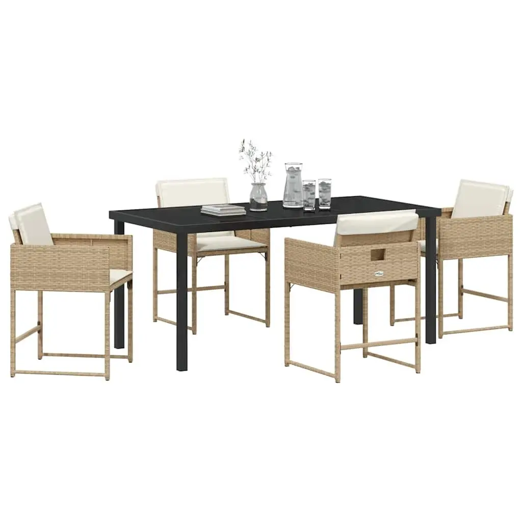 Garden Dining Set 5 Pieces Outdoor Furniture Patio Table with Cushioned Chairs Beige