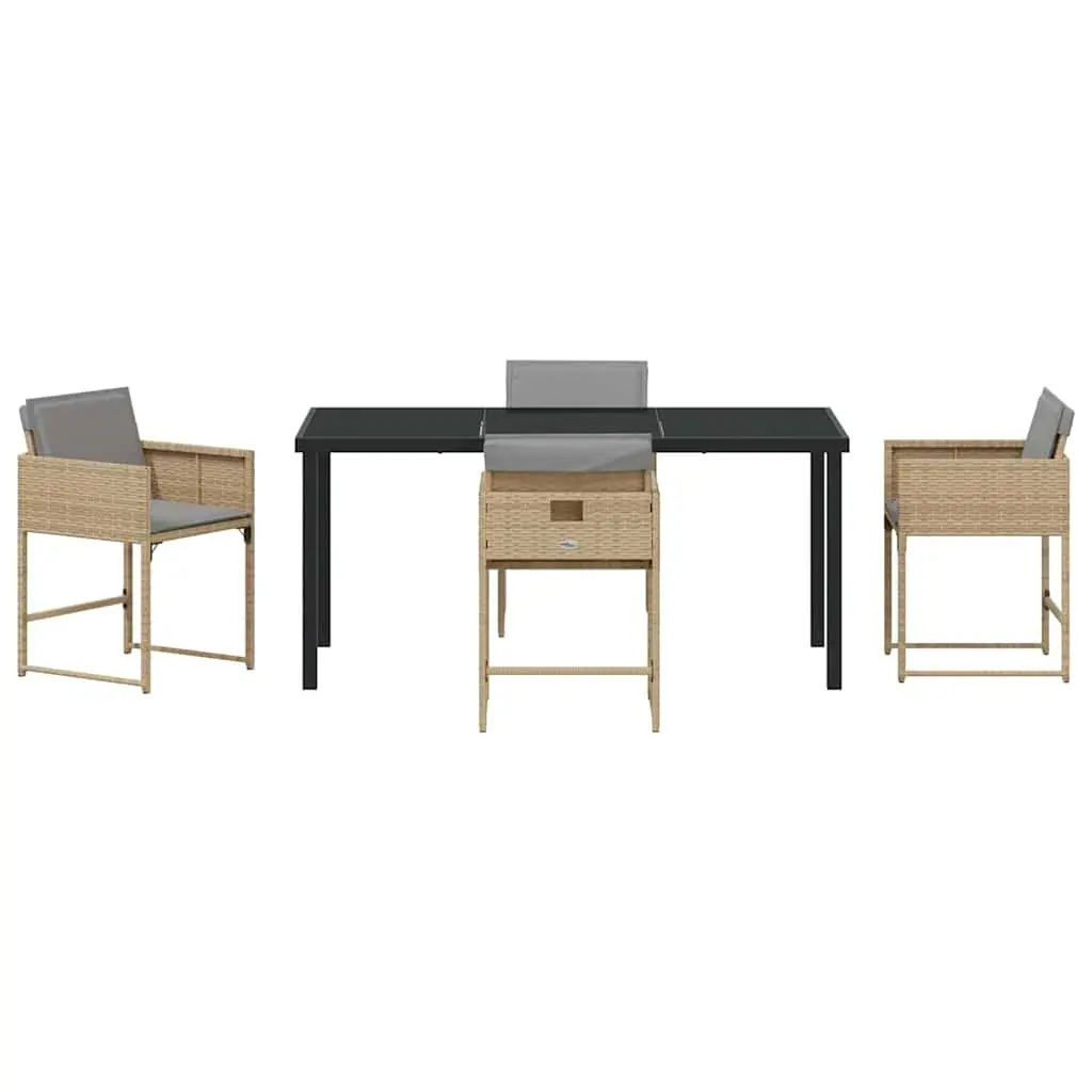 Garden Dining Set 5 Pieces Beige Outdoor Furniture Poly Rattan Table with Cushioned Chairs