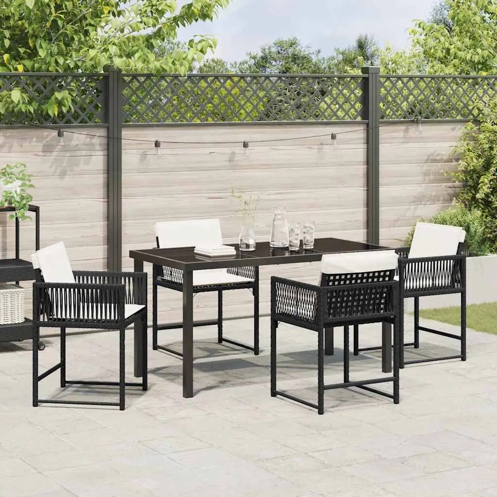 Garden Dining Set 5 Piece Outdoor Furniture Black Poly Rattan Table and Chairs