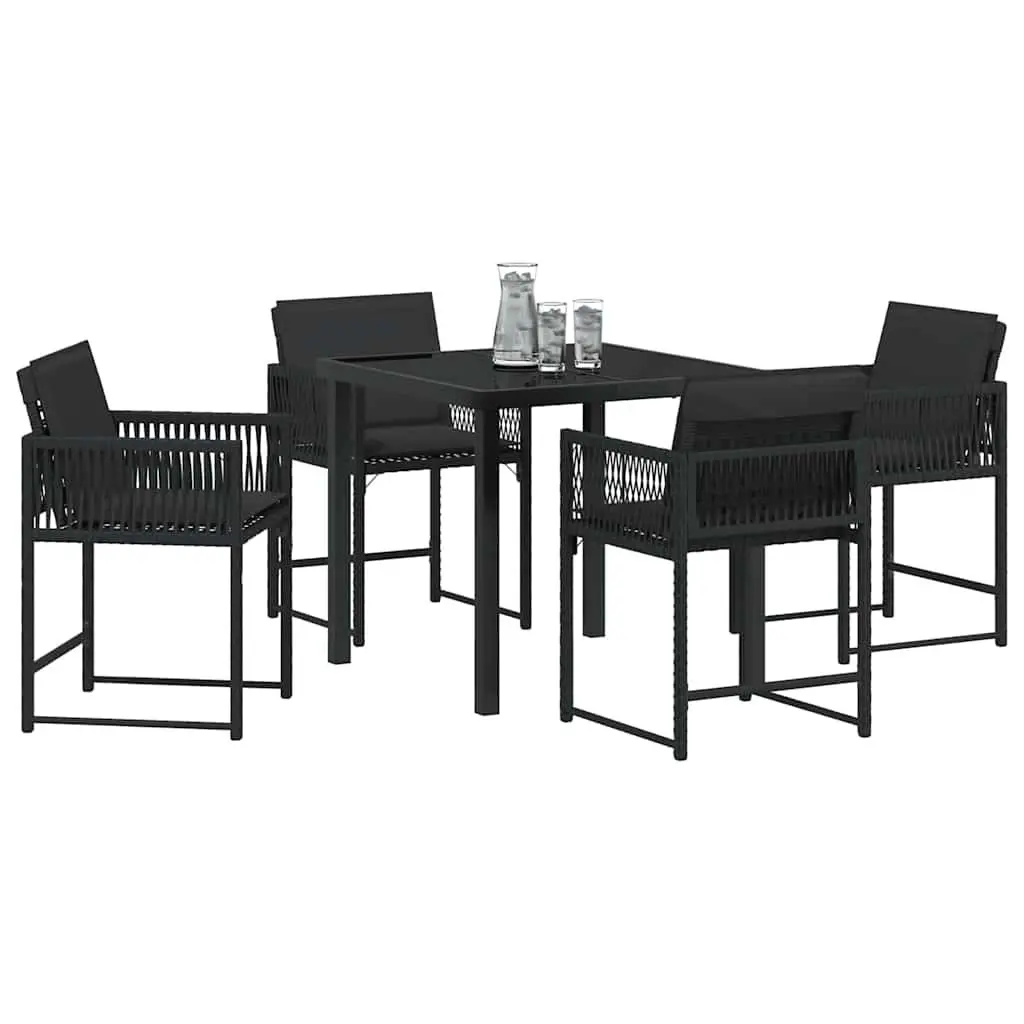 Garden Dining Set 5 Pieces Black Glass Topped Table with Four Chairs Outdoor Furniture