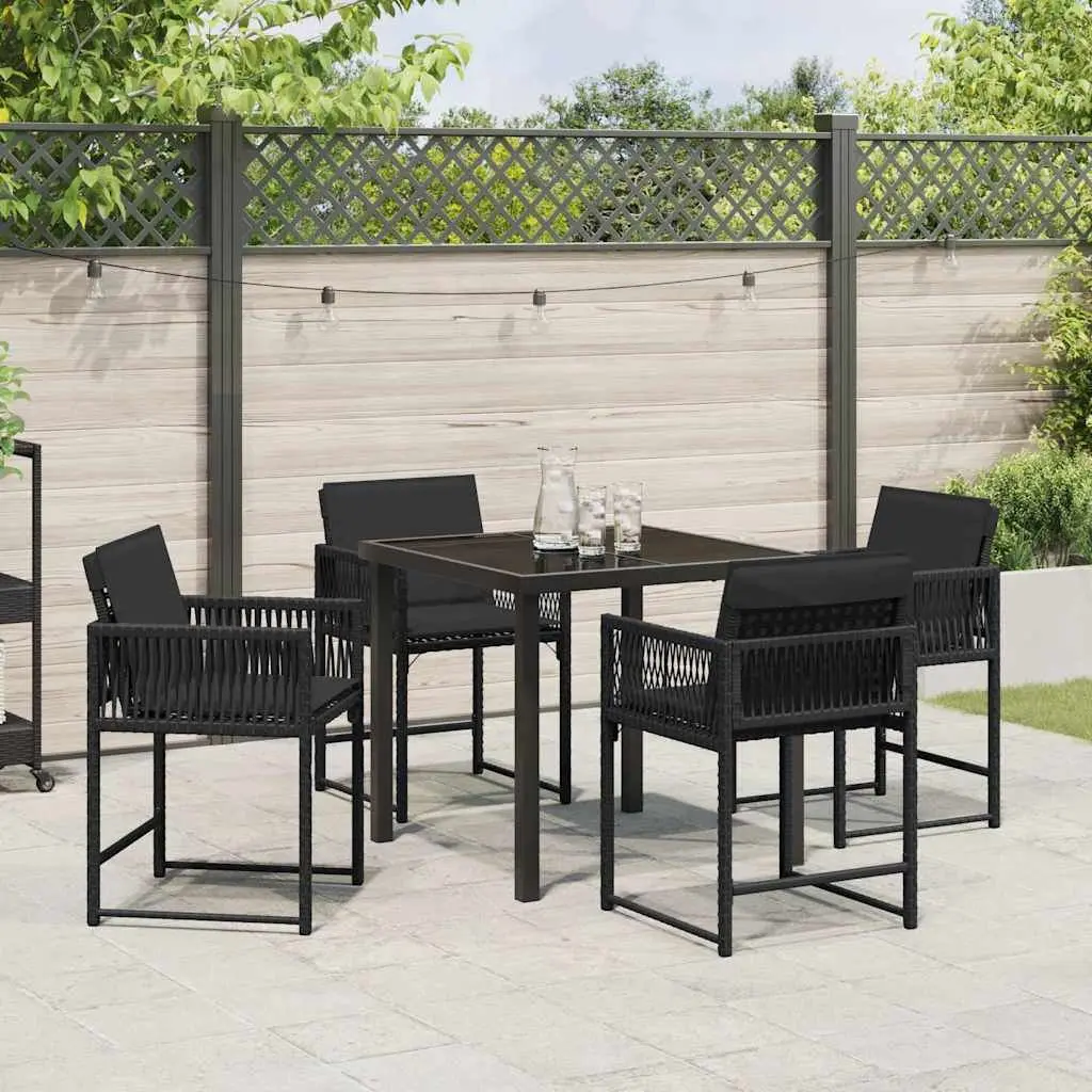 Garden Dining Set 5 Pieces Black Glass Topped Table with Four Chairs Outdoor Furniture