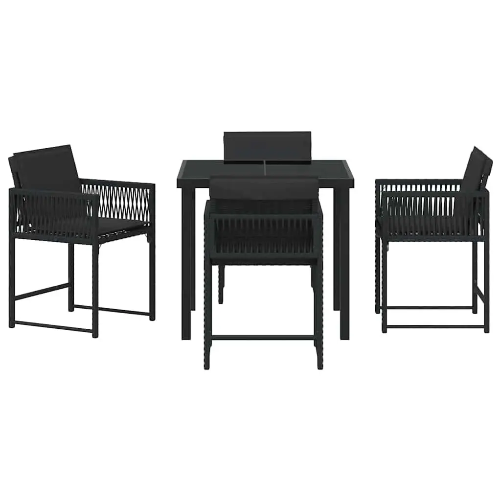 Garden Dining Set 5 Pieces Black Glass Topped Table with Four Chairs Outdoor Furniture