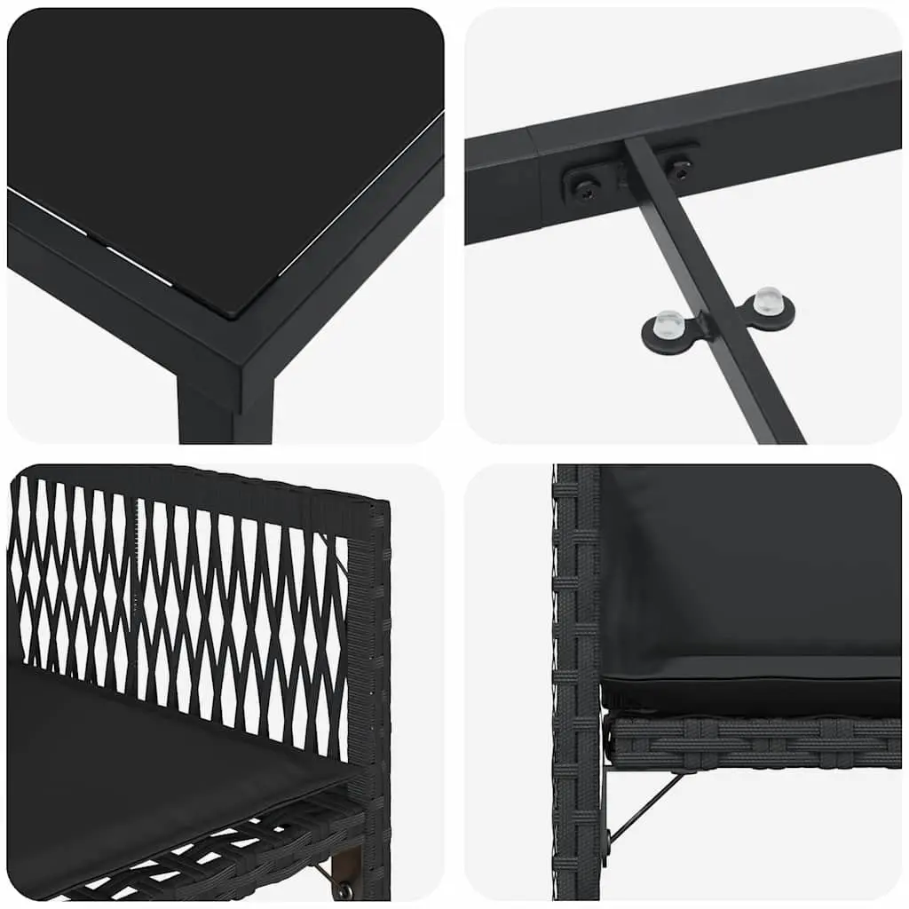 Garden Dining Set 5 Pieces Black Glass Topped Table with Four Chairs Outdoor Furniture