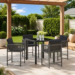 Garden Dining Set 5 Piece Outdoor Furniture Patio Table Chairs Grey