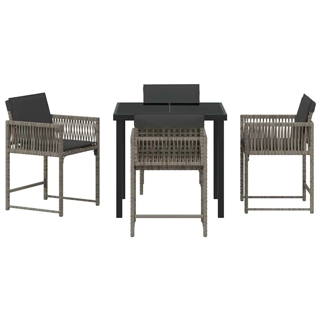 Garden Dining Set 5 Piece Outdoor Furniture Grey Poly Rattan Steel Construction