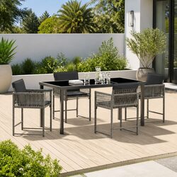Outdoor 5 Piece Dining Set in Grey Poly Rattan