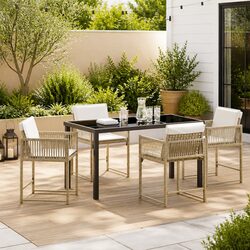 Garden Dining Set 5 Piece Outdoor Furniture Patio Beige Rattan Table Chairs