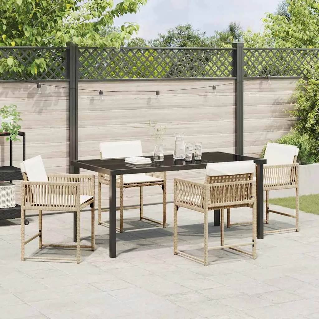 Garden Dining Set 5 Pieces Beige Poly Rattan Steel Frame Modern Outdoor Furniture