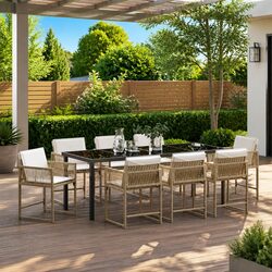 Outdoor Dining Set: 9-Piece Beige Furniture Ensemble