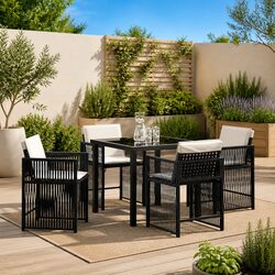 5-Piece Outdoor Dining Set in Black Poly Rattan