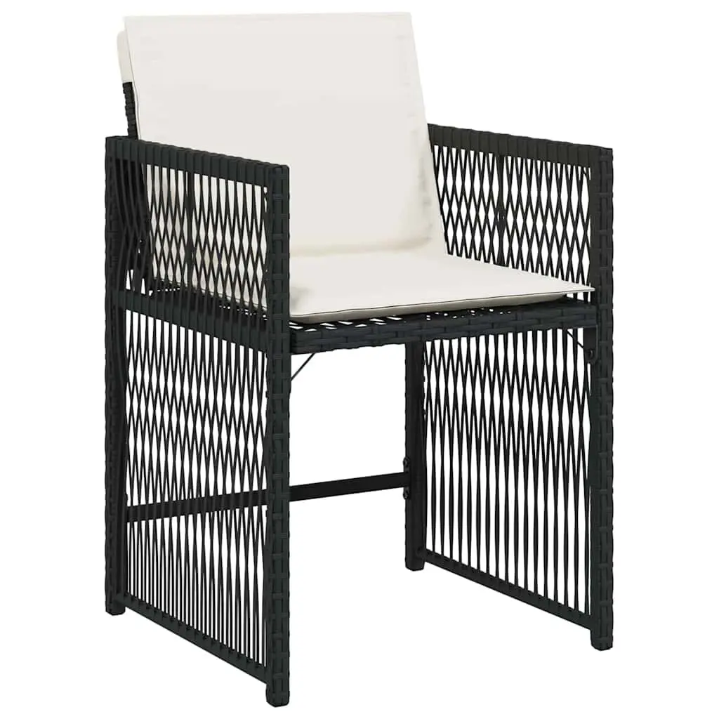 Garden Dining Set 5 Piece Black Poly Rattan Outdoor Furniture with Glass Top Table and Cushioned Chairs