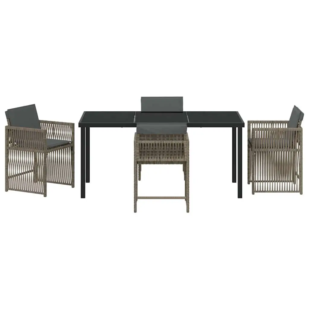 Outdoor Dining Set 5 Piece Grey Poly Rattan Table with Glass Surface and Cushioned Chairs