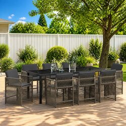 Enhance Your Outdoor Area with This 9-Piece Grey Dining Set
