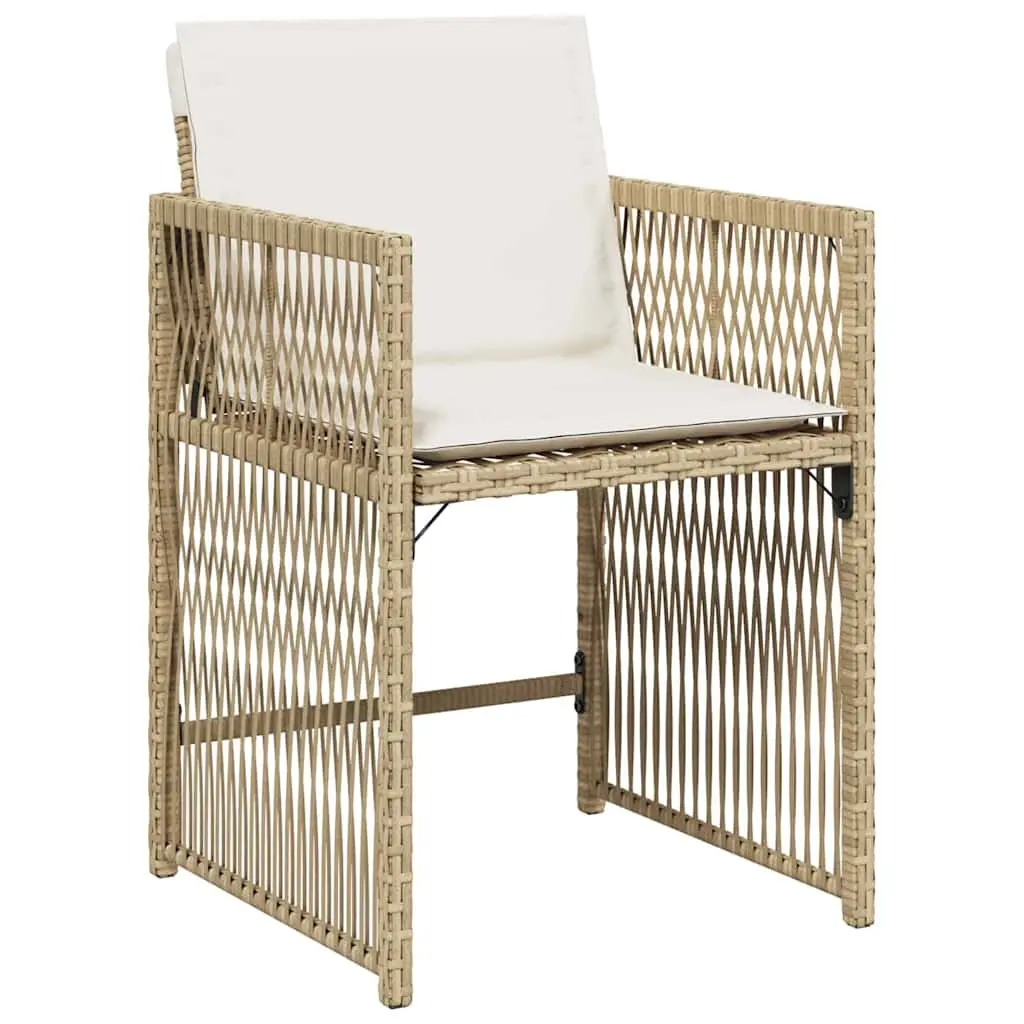 Outdoor Furniture Dining Set 5 Pieces Beige Poly Rattan Table and Cushioned Chairs for Patios and Terraces