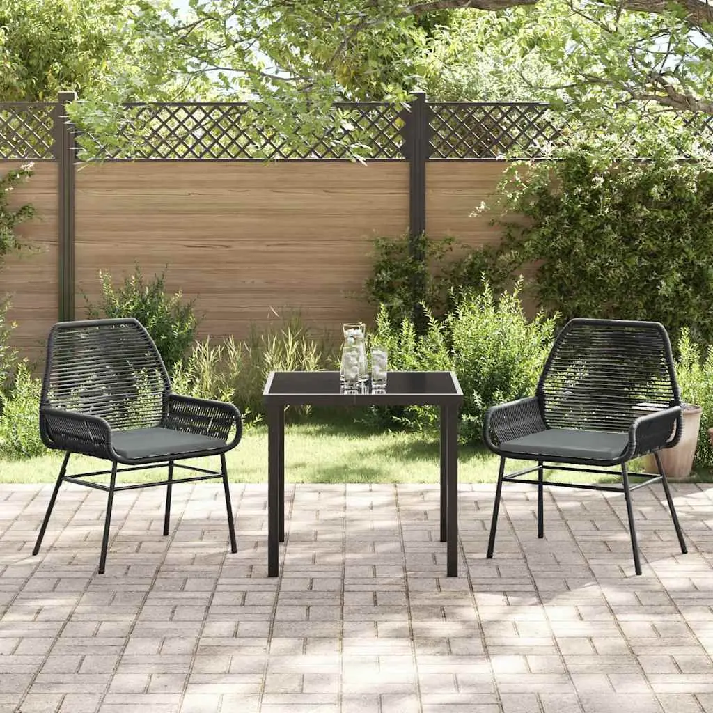 Outdoor Dining Set 3 Pieces Black Poly Rattan Garden Furniture Chairs Table