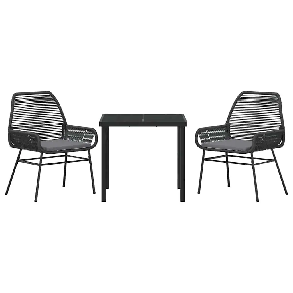 Outdoor Dining Set 3 Pieces Black Poly Rattan Garden Furniture Chairs Table