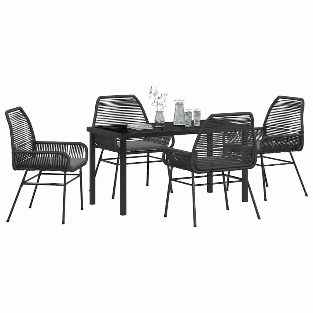 Outdoor Garden Dining Set 5 Piece Black Poly Rattan Table with Cushions