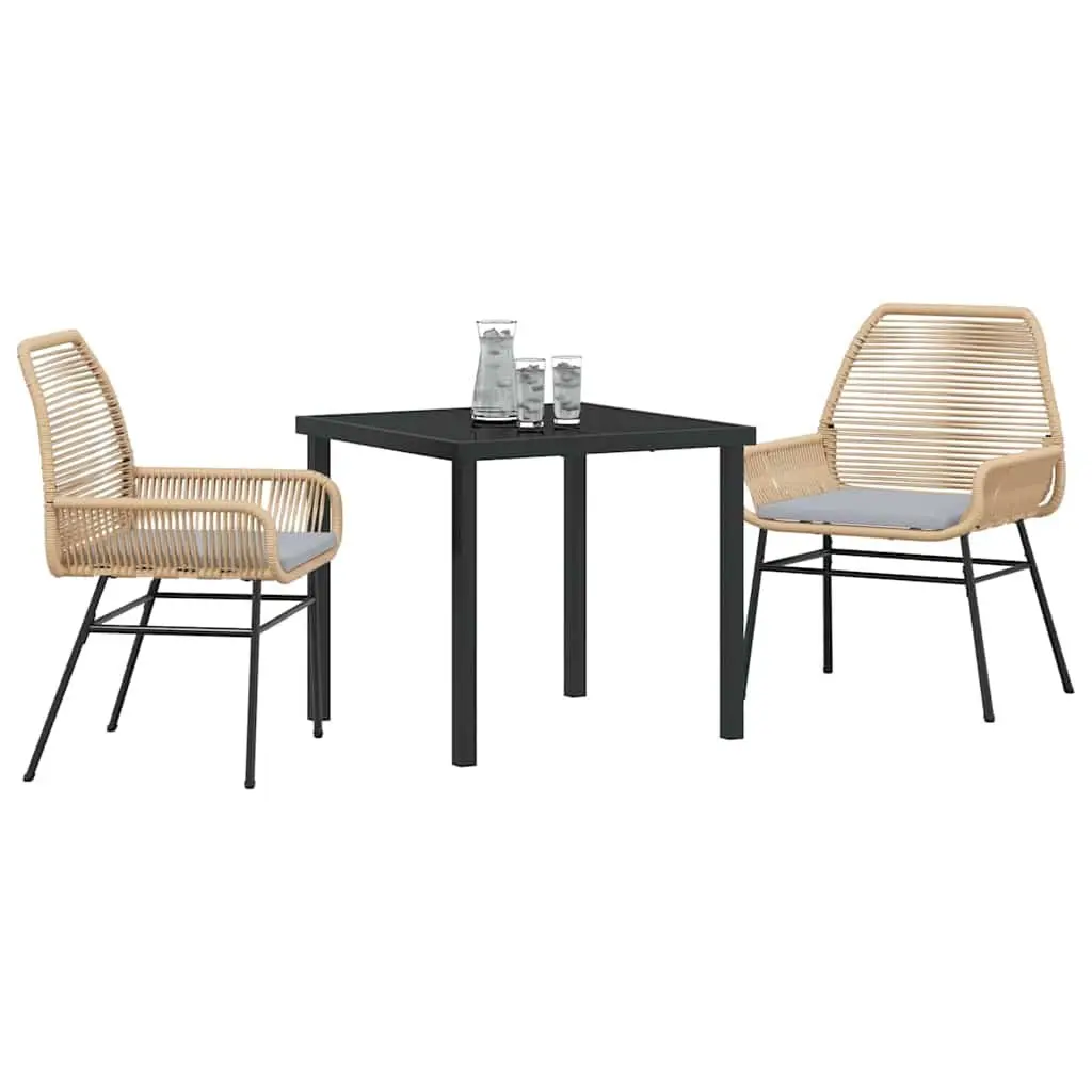 Outdoor Dining Set 3 Piece Brown Poly Rattan Table with Cushions