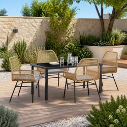 5-Piece Brown Garden Dining Set with Cushioned Chairs
