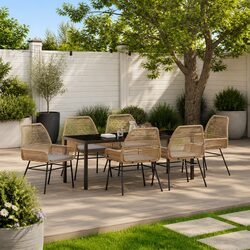 Stylish 7-Piece Brown Poly Rattan Dining Set for Your Patio