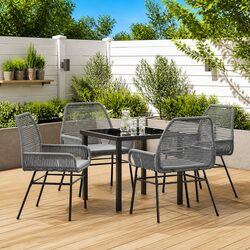 Garden Dining Set 5 Piece Outdoor Furniture Grey Poly Rattan with Cushions