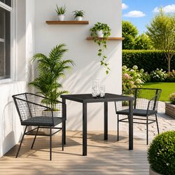 Stylish 3 Piece Black Rattan Dining Set for Your Outdoor Space
