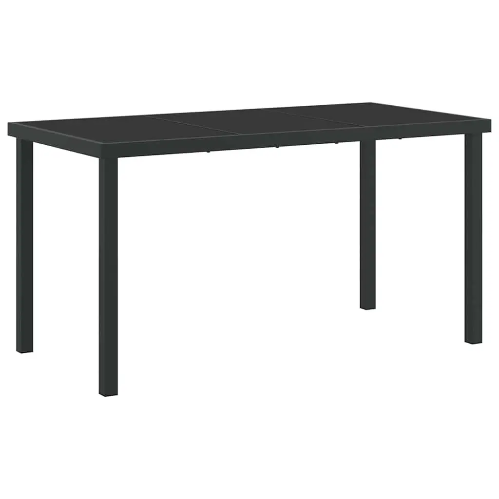 Garden Dining Set 5 Pieces Black Glass Top Poly Rattan Steel Frame Outdoor Furniture