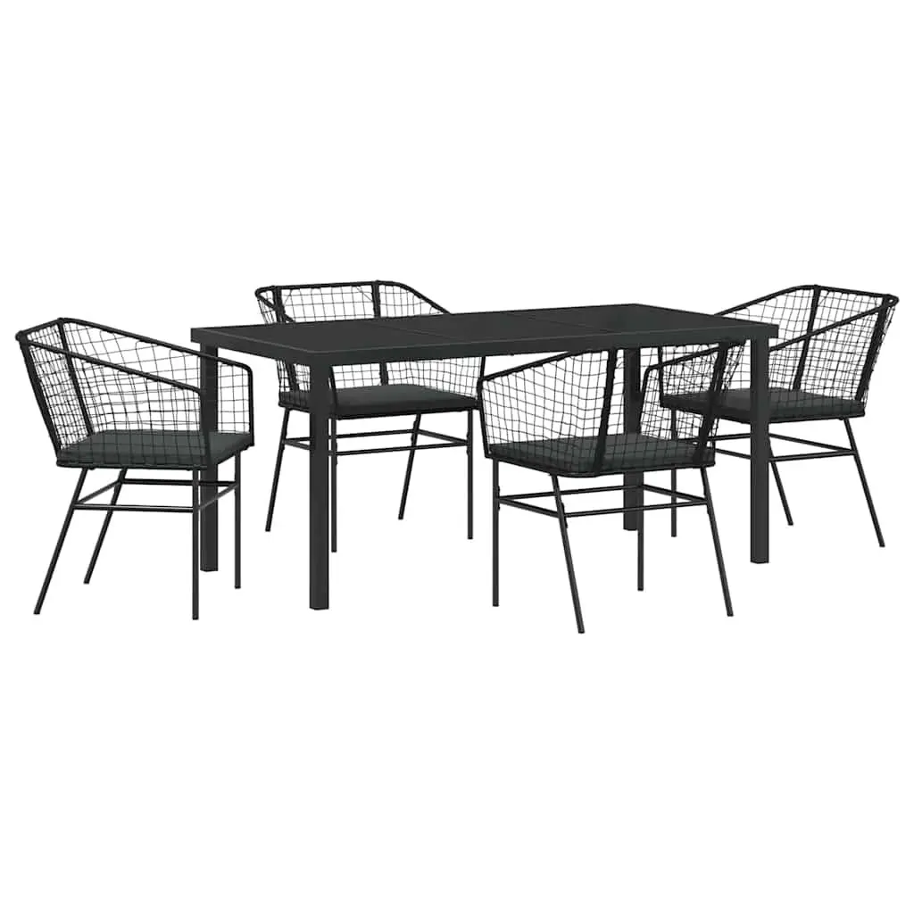 Outdoor Dining Set 5 Piece Black Poly Rattan Glass Tabletop UV Resistant