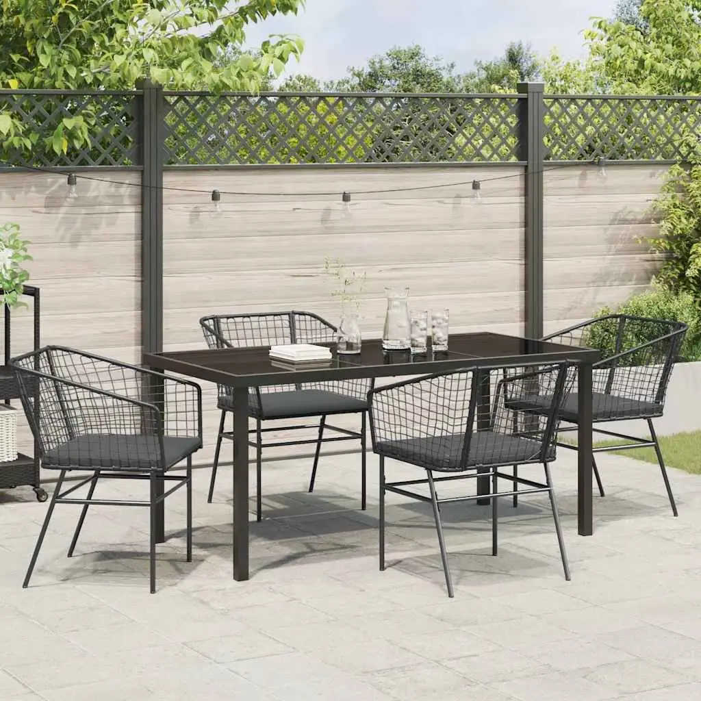 Outdoor Dining Set 5 Piece Black Poly Rattan Glass Tabletop UV Resistant