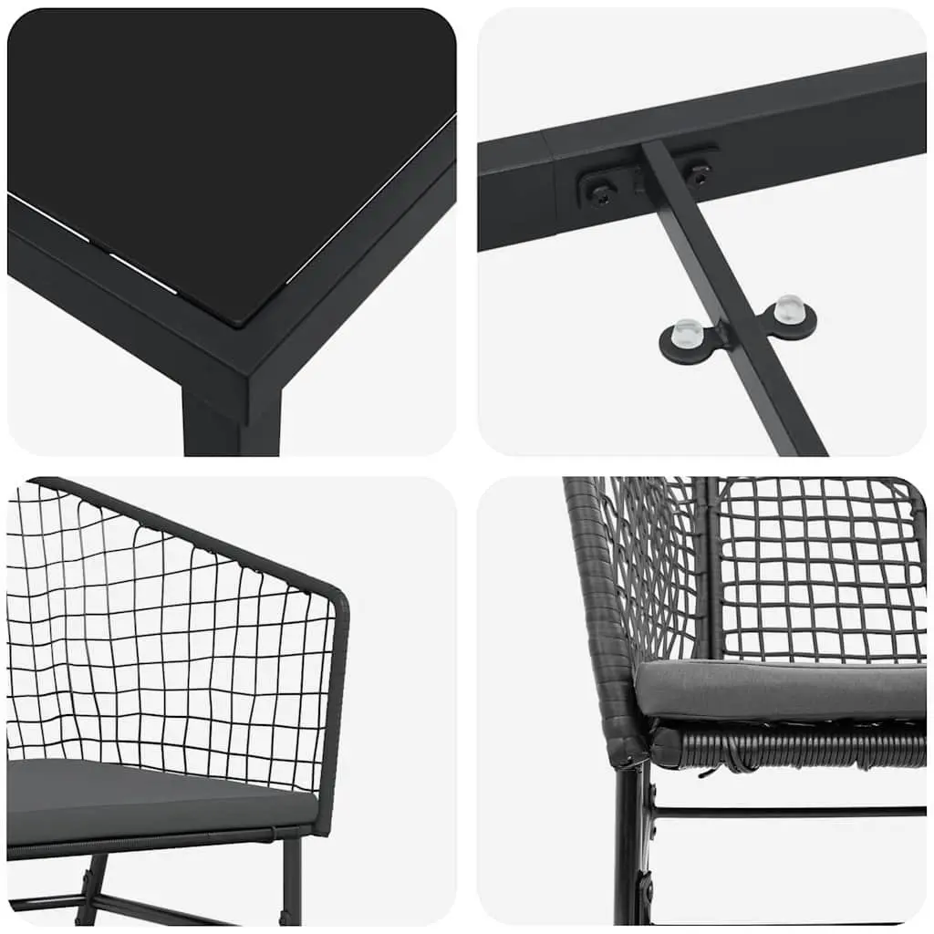 Outdoor Dining Set 5 Piece Black Poly Rattan Glass Tabletop UV Resistant