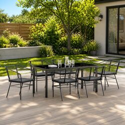 Contemporary Outdoor Dining Set 7 Pieces with Glass Top