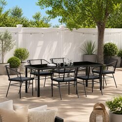 Elegant 7-Piece Garden Dining Set in Black Poly Rattan