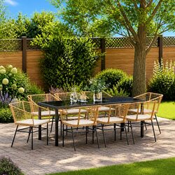 Stylish 9 Piece Outdoor Garden Dining Set - Brown