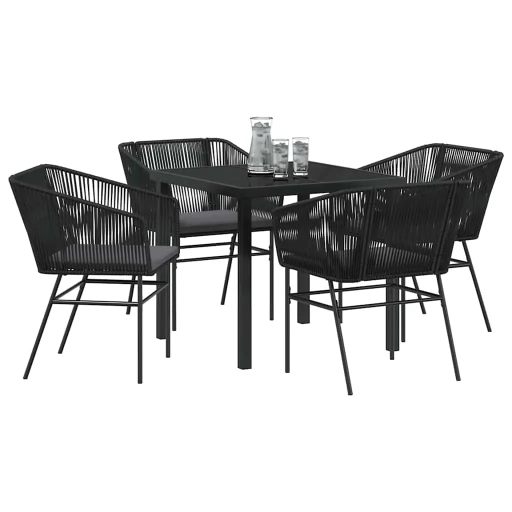 Garden Dining Set 5 Piece Rectangular Table with Cushions Black Steel